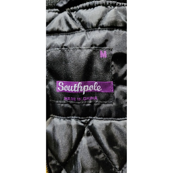 Y2K VTG Southpole Womens sz M Black Quilted Bomber Jacket Gold Zipper Streetwear - Picture 2 of 5